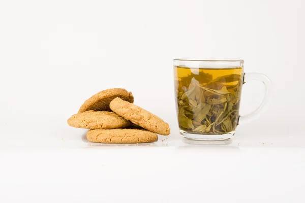 Chá verde e biscoito — Fotografia de Stock