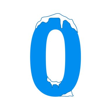 Buz numarası sıfır, 0 ve kar örtüsü. Dekoratif kış yazı tipi.