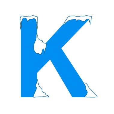 Kar şapkalı buzlu K harfi. Dekoratif kış yazı tipi.