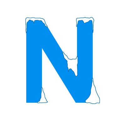 Buzlu N harfi, kar kapaklı. Dekoratif kış yazı tipi.