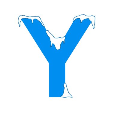 Buzlu Y harfi ve kar örtüsü. Dekoratif kış yazı tipi.