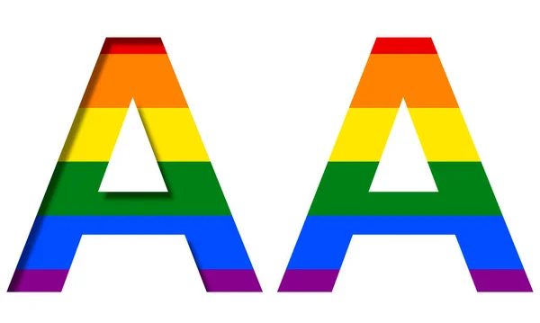 男女同性恋 双性恋和变性者旗帜后面的字母A 体积和平面 典型的Lgbt社区彩虹符号 装饰字母表或彩色字体 — 图库照片