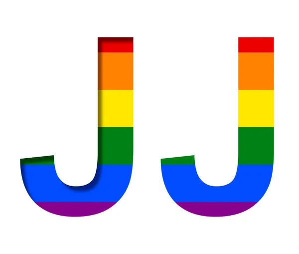 字母J后面的Lgbt旗 体积和平面 典型的Lgbt社区彩虹符号 装饰字母表或彩色字体 — 图库照片