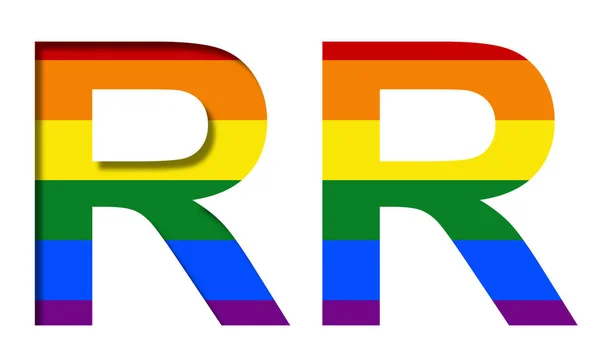 字母R后面的Lgbt旗 体积和平面 典型的Lgbt社区彩虹符号 装饰字母表或彩色字体 — 图库照片