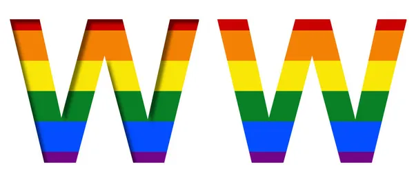 男女同性恋 双性恋和变性者旗帜背景上的字母W 体积和平面 典型的Lgbt社区彩虹符号 装饰字母表或彩色字体 — 图库照片