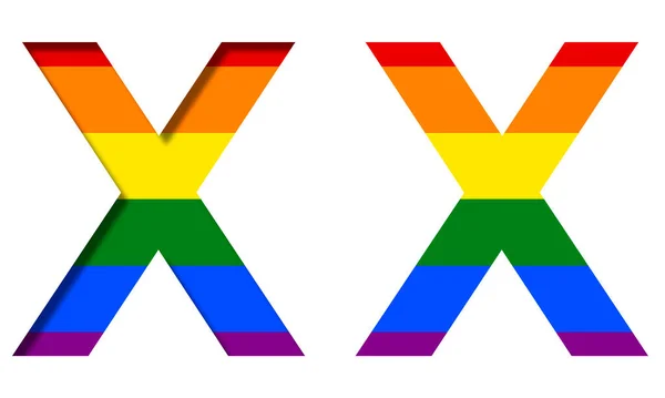 Lgbt标志背景上的字母X 体积和平面 典型的Lgbt社区彩虹符号 装饰字母表或彩色字体 — 图库照片