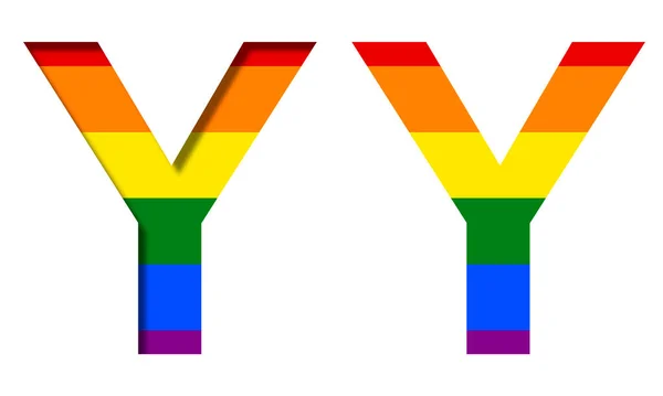 在Lgbt标志的背景上的字母Y 体积和平面 典型的Lgbt社区彩虹符号 装饰字母表或彩色字体 — 图库照片