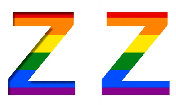 字母Z后面的Lgbt旗 体积和平面 典型的Lgbt社区彩虹符号 装饰字母表或彩色字体 — 图库照片