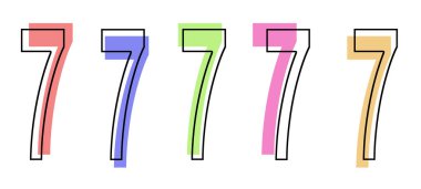 Yedi numaralı hippi, bembeyaz arka planda kumaş, pankart ve tişört basmak için kullanılan 7 farklı renk. Dekoratif yazı tipi veya alfabe