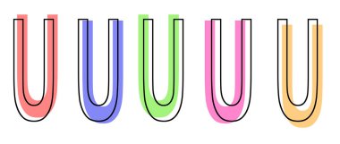 Beyaz arkaplanda, kumaş, pankart ve tişört bastırmak için kullanılan U harfi. Dekoratif yazı tipi veya alfabe