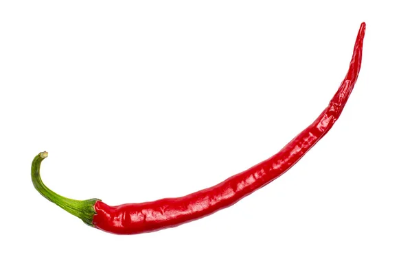 Długa Czerwona Papryka Chili Białym Izolowanym — Zdjęcie stockowe