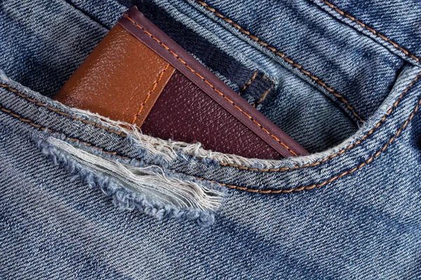 Pocket Frayed Jeans Pants Wallet Sticking Out Concept Income Ordinary — Stock Photo, Image