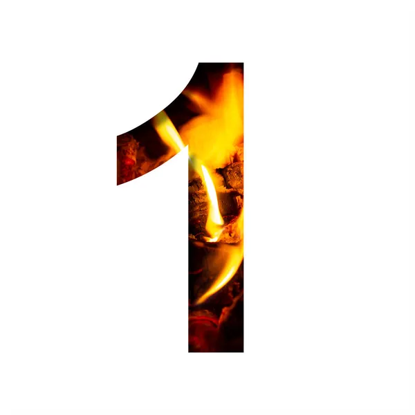 一号火把 白色纸 壁炉或火炉中的火势背景 装饰字母 — 图库照片