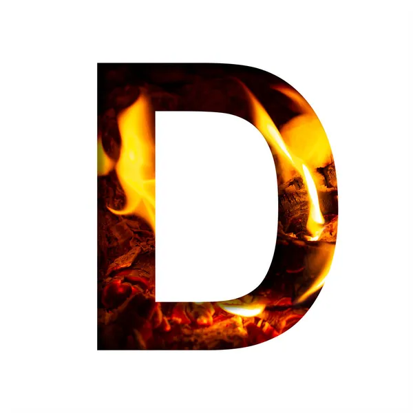 暖炉やストーブの火の背景に白い紙から火文字D 装飾的なアルファベット — ストック写真