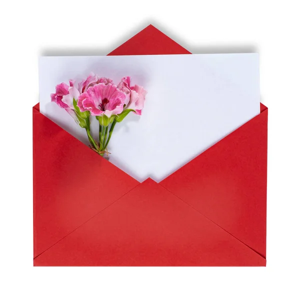 Envelope Blank Sheet Bright Flower Concept Congratulations Holiday Valentines Day — Stock Photo, Image