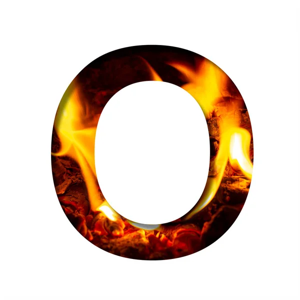 暖炉やストーブの火の背景に白い紙からの火の手紙O 装飾的なアルファベット — ストック写真