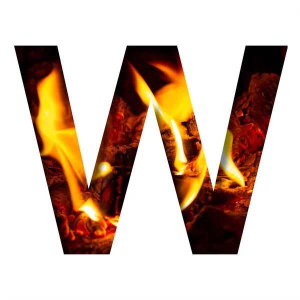 暖炉やストーブの火の背景に白い紙からの火の手紙W 装飾的なアルファベット — ストック写真