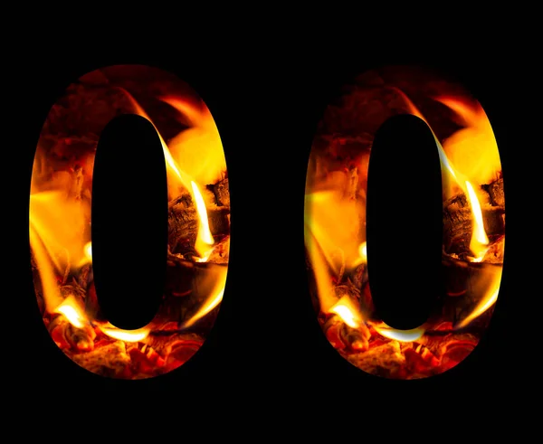Die Zahl Null Aus Feuer Und Brennendem Holz Auf Schwarzem — Stockfoto