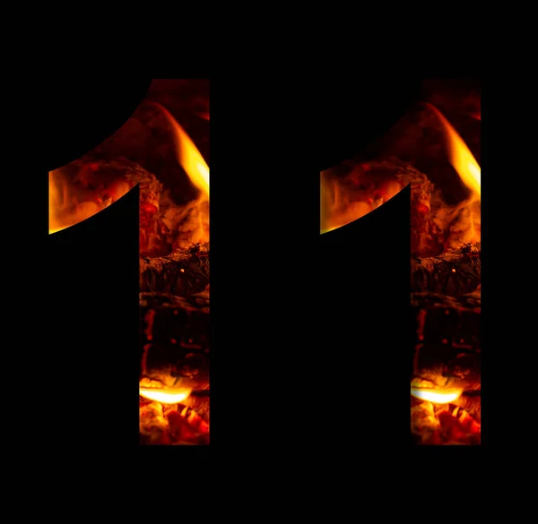 Number One Made Fire Burning Wood Black Background Double Version — 图库照片