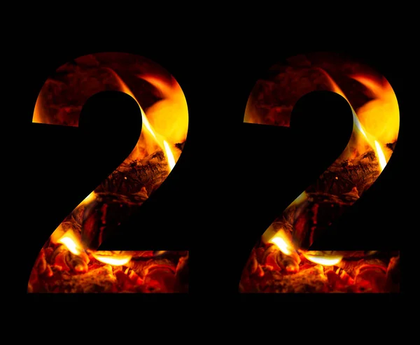 Number Two Made Fire Burning Wood Black Background Double Version — 图库照片