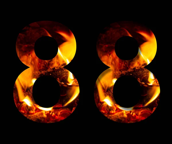 Die Zahl Acht Aus Feuer Und Brennendem Holz Auf Schwarzem — Stockfoto