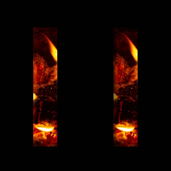 Лист Зроблений Вогню Спаленого Дерева Чорному Тлі Подвійна Версія Алфавіту — стокове фото