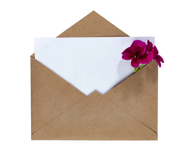 Posta Zarfında Beyaz Kağıt Çiçek Tebrik Kartı Veya Bayram Selamlama — Stok fotoğraf