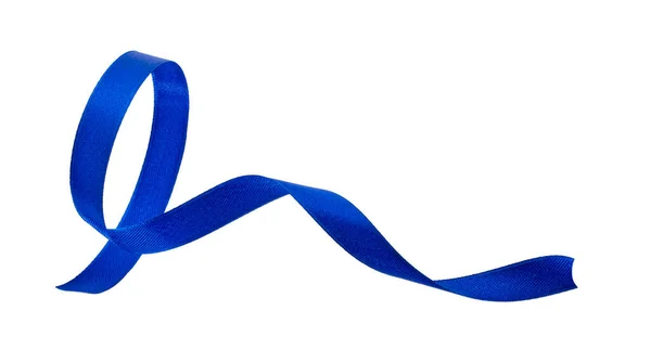 Bright Blue Curled Ribbon Close White Concept Symbol Health Day — Stockfoto