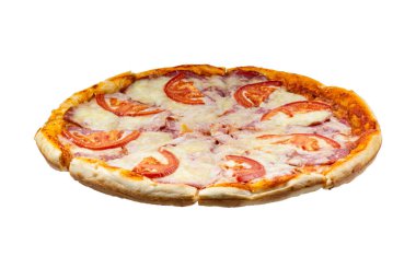 İzole edilmiş beyaz pizza, pizza dağıtım afişi ya da el ilanı, taklit et.