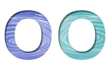 Sudaki güzel dairelerin arka planında beyaz kağıttan kesilmiş O harfi, dekoratif bahar ya da yaz doğal yazı tipi.