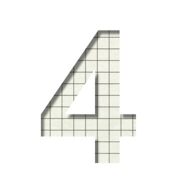 4 numara, kafes, okul, okul ya da eğitim amaçlı dekoratif fonttaki not defterinin arka planında beyaz kağıttan kesilen 4 numara