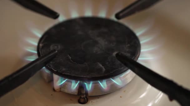 Καύση Φυσικού Αερίου Στην Οικιακή Κουζίνα Αερίου Σταδιακά Εξασθενεί Και — Αρχείο Βίντεο