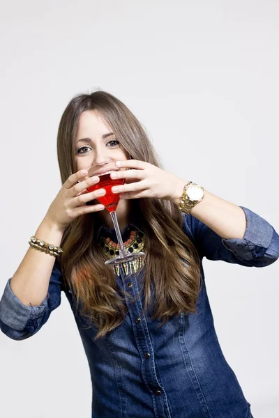 Girl drinking cocktail — Stock Photo, Image