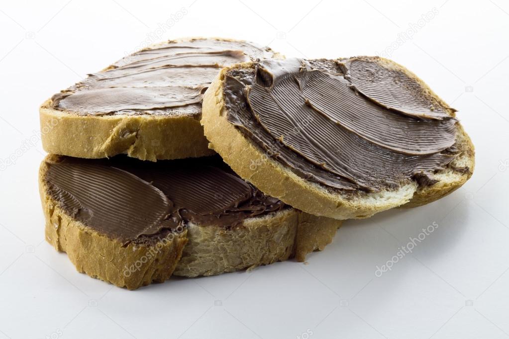 Bread with chocolate cream isolated
