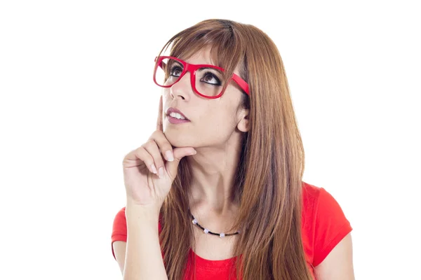 Girl thinking with glasses — Stock Photo, Image