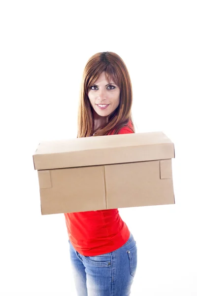 Smart girl with box — Stock Photo, Image