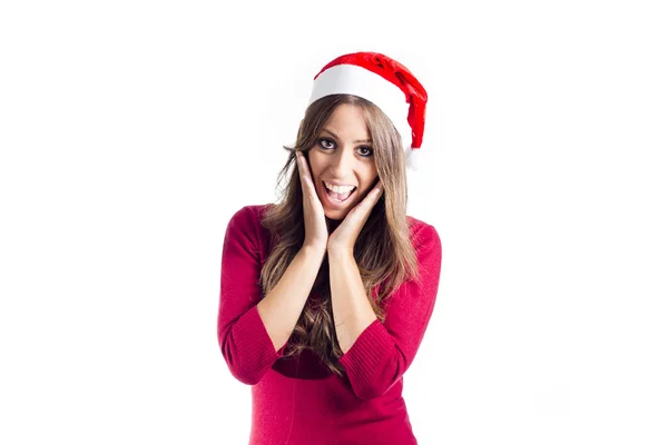 Mode Weihnachten überrascht Mädchen lächelnd — Stockfoto