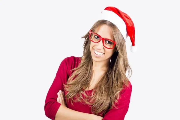 Mode Weihnachten Mädchen mit Brille — Stockfoto