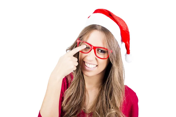 Модная рождественская девушка в очках — стоковое фото