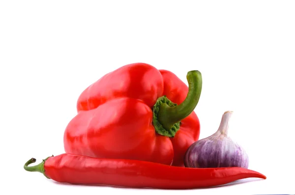 Horká červená paprika a česnek, samostatný — Stock fotografie