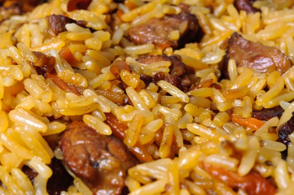 Pilau (pilaw, plov) - macro riz et farine de viande — Photo