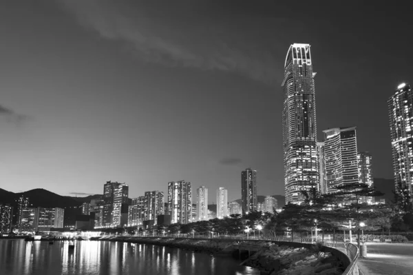 Skyline Του Κέντρου Της Πόλης Του Χονγκ Κονγκ Νύχτα — Φωτογραφία Αρχείου
