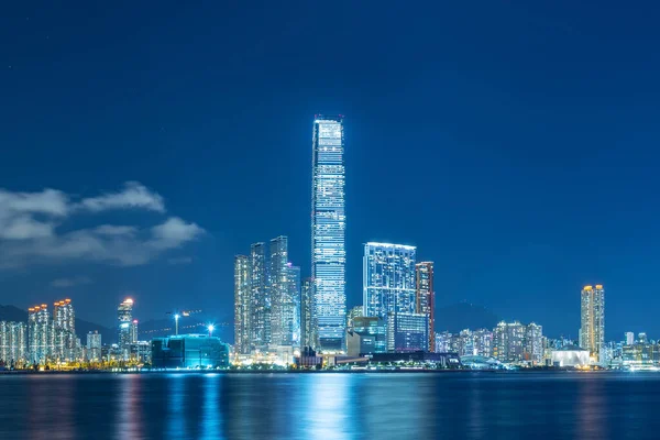 Panorama Skyline Victoria Hamnen Hongkong Stad Natten — Stockfoto