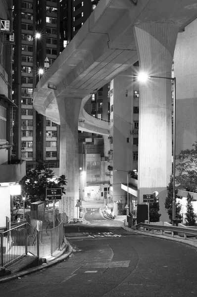 Nattliga Landskap Upphöjd Motorväg Och Gata Centrum Hongkong Stad — Stockfoto