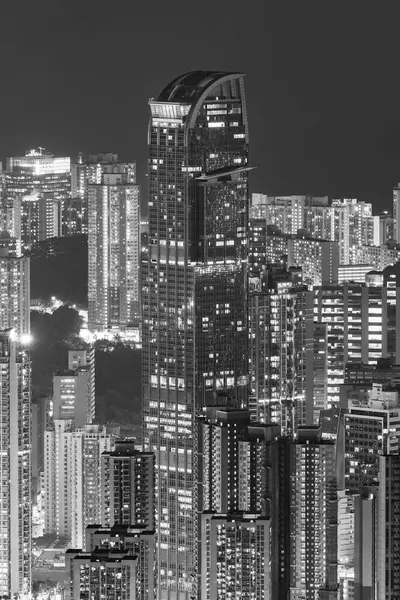 Hoogbouw Hong Kong Stad Nachts — Stockfoto