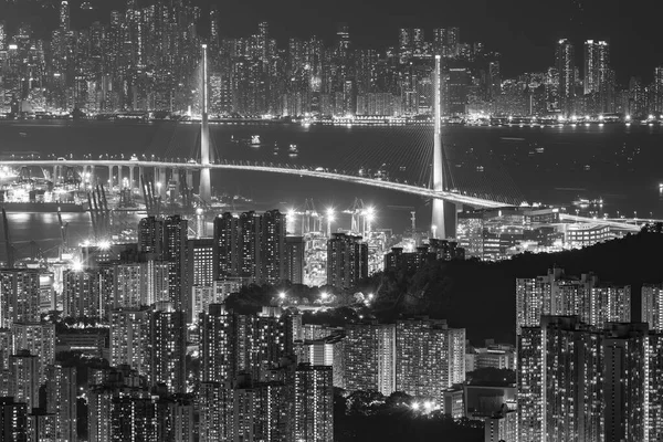 Éjszakai Táj Légi Kilátás Hong Kong Város — Stock Fotó