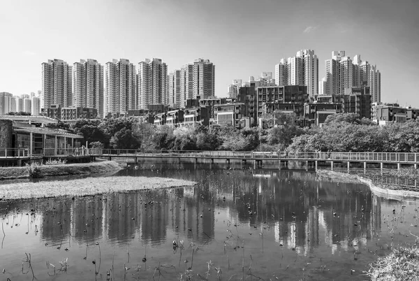 Wohnhochhaus Und Hongkong Wetland Park — Stockfoto