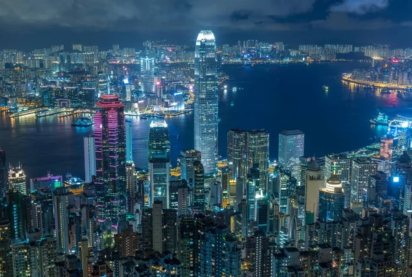 Hong Kong Victoria Limanının Gece Manzarası — Stok fotoğraf