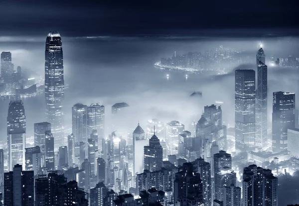 Foggy Night View Victoria Harbor Hong Kong City — Stock Photo, Image