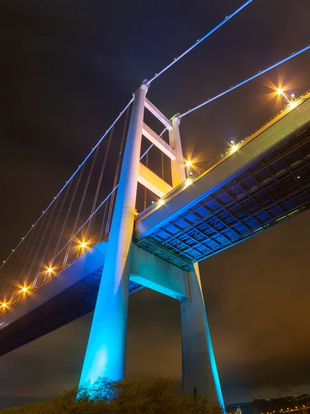 Paisagem Noturna Ponte Tsing Hong Kong — Fotografia de Stock
